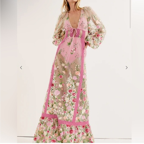 Elegant Floral Sheer Maxi Dress in Pink - Picture 3 of 4